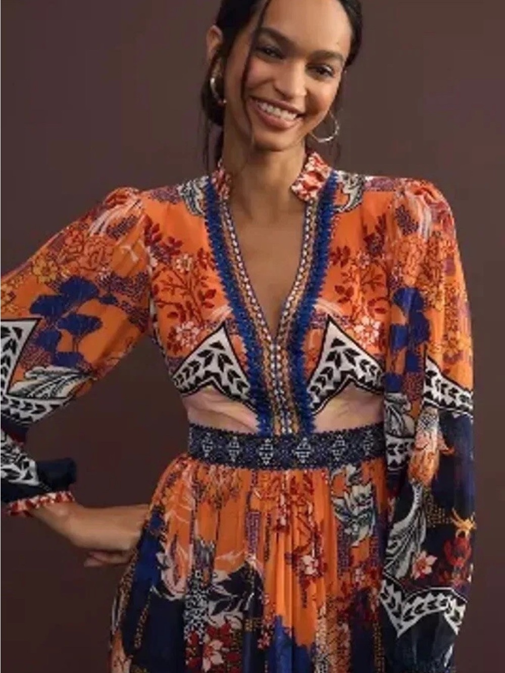 NEW Bhanuni by Jyoti maxi dress. Orange/Black floral. 6P. NWT - Picture 4 of 8